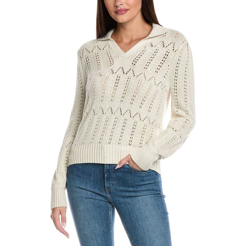 &Isla Womens  Phoebe Pointelle Polo Sweater, Beige